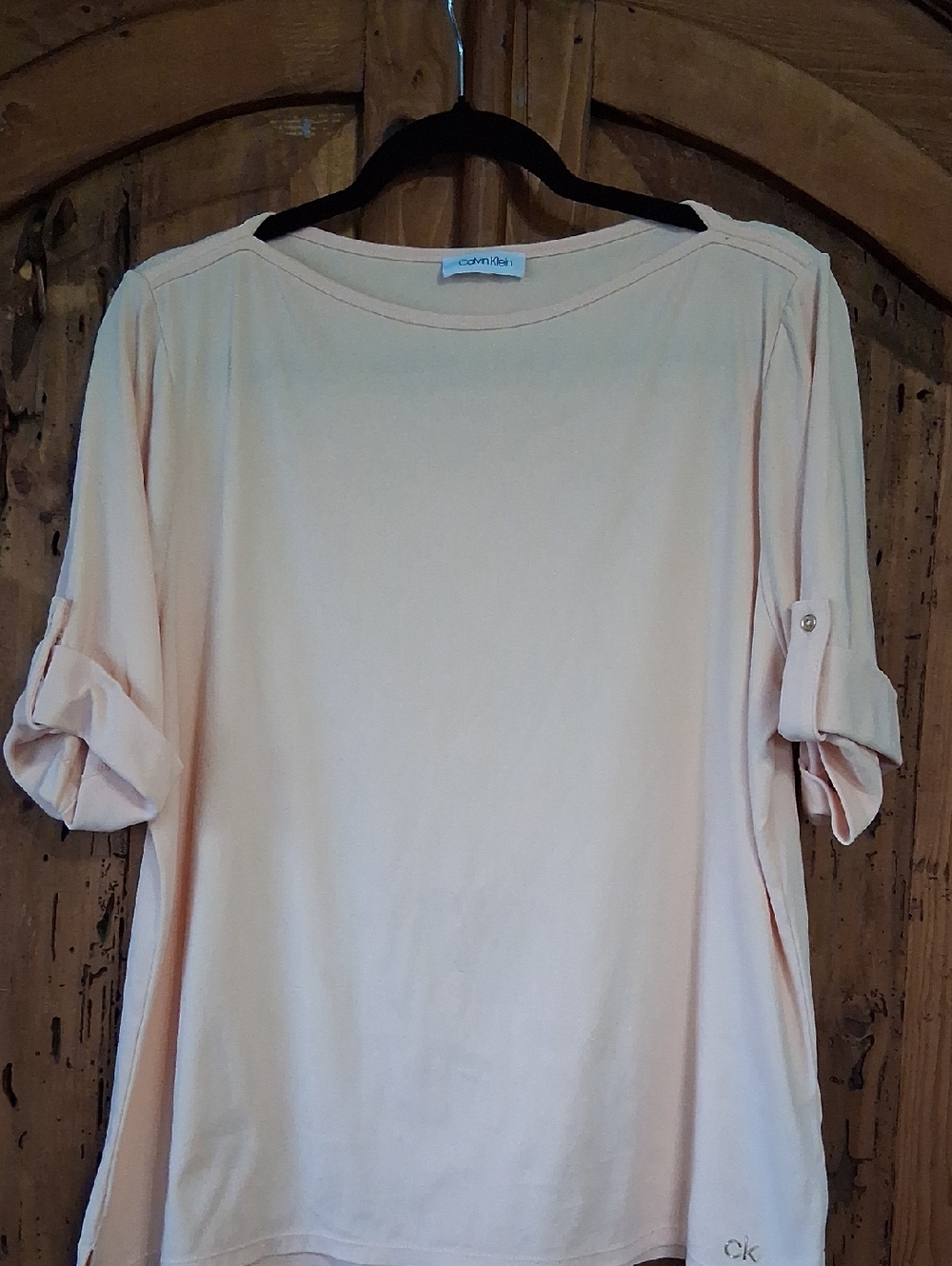 Calvin Klein Pale Pink Roll-Tab Long Sleeve Top